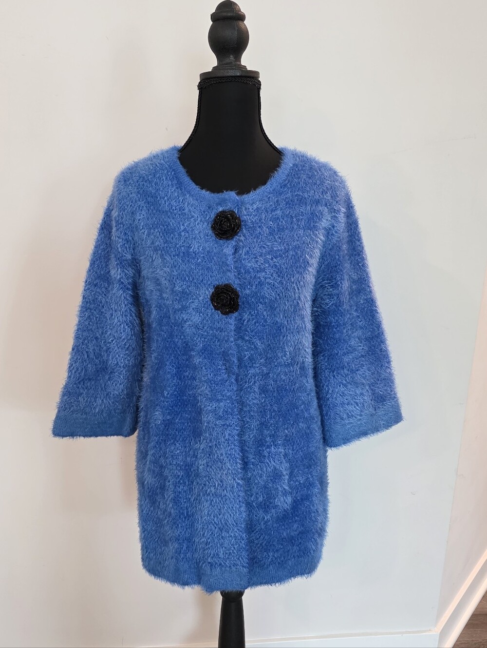 Lauren Michelle Blue Fuzzy Teddy Jacket with Decorative Black Buttons